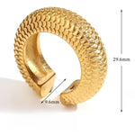 Statement Elegance, 18K Gold Plated Stainless Steel Large Fish Scale Pattern C-Shaped Ear Clip