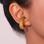 Statement Elegance, 18K Gold Plated Stainless Steel Large Fish Scale Pattern C-Shaped Ear Clip