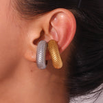 Statement Elegance, 18K Gold Plated Stainless Steel Large Fish Scale Pattern C-Shaped Ear Clip