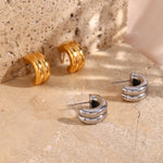 Chic Double Layer Design Stainless Steel Curved C-Shaped Stud Earrings