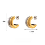 Chic Double Layer Design Stainless Steel Curved C-Shaped Stud Earrings