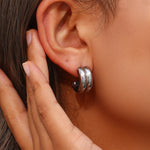 Chic Double Layer Design Stainless Steel Curved C-Shaped Stud Earrings