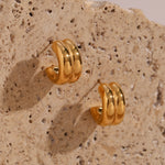 Chic Double Layer Design Stainless Steel Curved C-Shaped Stud Earrings