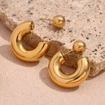 Sophisticated 18K Gold Plated Stainless Steel Ball Detail Hoop Earrings