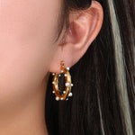 Elegant Light Luxury 18K Gold Plated Stainless Steel Pearl and Color Zircon Earrings