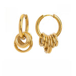 Elegant Earrings with A Color Blocked Design and Five, Six Small Gold Rings for A Sophisticated Touch