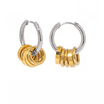 Elegant Earrings with A Color Blocked Design and Five, Six Small Gold Rings for A Sophisticated Touch