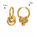 Elegant Earrings with A Color Blocked Design and Five, Six Small Gold Rings for A Sophisticated Touch