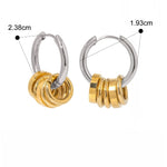 Elegant Earrings with A Color Blocked Design and Five, Six Small Gold Rings for A Sophisticated Touch