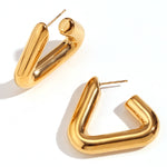 Bold 18K Gold Plated Stainless Steel Geometric Triangle Hollow Earrings for Women