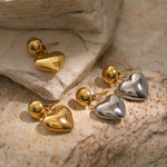 Chic Gold and Silver Color Blocked Hemisphere Heart Earrings, Unique Front and Rear Design