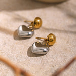 Chic Gold and Silver Color Blocked Hemisphere Heart Earrings, Unique Front and Rear Design
