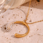 Half Inlaid Moon Pendant Necklace for Women