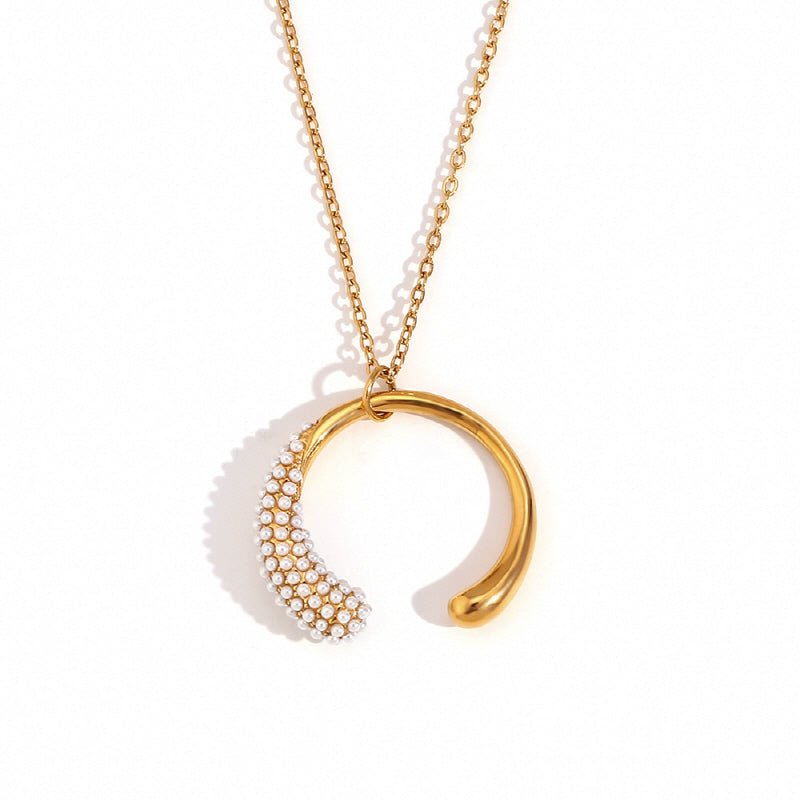 Half Inlaid Moon Pendant Necklace for Women