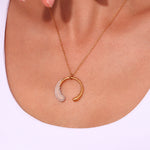 Half Inlaid Moon Pendant Necklace for Women