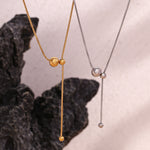 Elegant 18K Gold Plated Y-Shaped Snake Chain Necklace with Adjustable Beads, Minimal and Chic