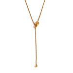 Elegant 18K Gold Plated Y-Shaped Snake Chain Necklace with Adjustable Beads, Minimal and Chic