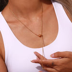 Elegant 18K Gold Plated Y-Shaped Snake Chain Necklace with Adjustable Beads, Minimal and Chic