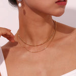 Elegant Double Layer Figaro and Round Snake Chain Necklace, 18K Gold Plated