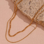 Elegant Double Layer Figaro and Round Snake Chain Necklace, 18K Gold Plated