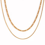 Elegant Double Layer Figaro and Round Snake Chain Necklace, 18K Gold Plated