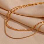 Elegant Double Layer Figaro and Round Snake Chain Necklace, 18K Gold Plated