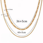 Elegant Double Layer Figaro and Round Snake Chain Necklace, 18K Gold Plated