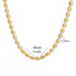 18K Gold Plated Simple Oval Bead Chain Necklace, Modern and Elegant Jewelry