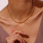 18K Gold Plated Simple Oval Bead Chain Necklace, Modern and Elegant Jewelry