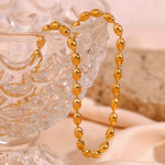 18K Gold Plated Simple Oval Bead Chain Necklace, Modern and Elegant Jewelry