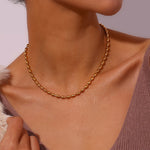 18K Gold Plated Simple Oval Bead Chain Necklace, Modern and Elegant Jewelry