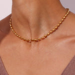 18K Gold Plated Simple Oval Bead Chain Necklace, Modern and Elegant Jewelry