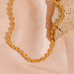 18K Gold Plated Simple Oval Bead Chain Necklace, Modern and Elegant Jewelry