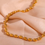 18K Gold Plated Simple Oval Bead Chain Necklace, Modern and Elegant Jewelry