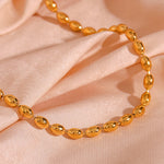 18K Gold Plated Simple Oval Bead Chain Necklace, Modern and Elegant Jewelry