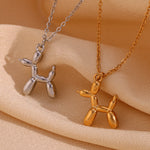 Trendy and Unique 18K Gold Plated Stainless Steel Three Dimensional Puppy Pendant Necklace for Women