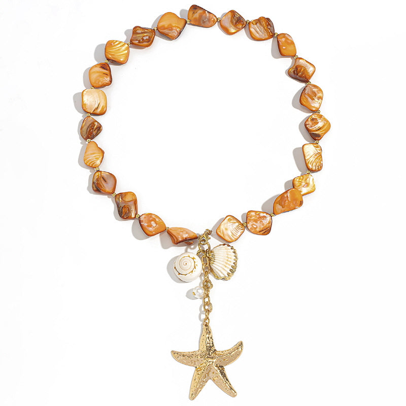 Summer Trendy Irregular Starfish and Shell Necklace, A Beach Inspired Statement Piece