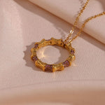 Modern Stainless Steel Slub Ring and Micro Inlaid Zircon Pendant Necklace, Elegant and Versatile Jewelry