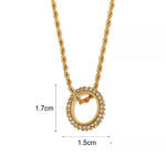 Trendy Stainless Steel Zircon Circle Pendant and Twist Chain Necklace, Unique European Inspired Jewelry