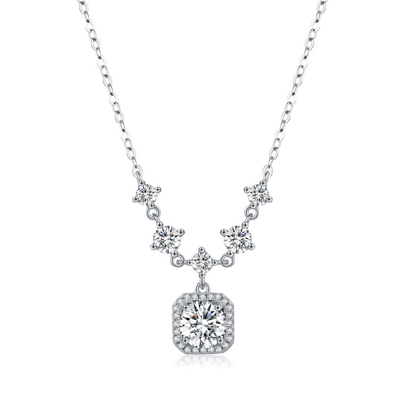 French Retro Design Necklace, Elegant Diamond Clavicle Chain