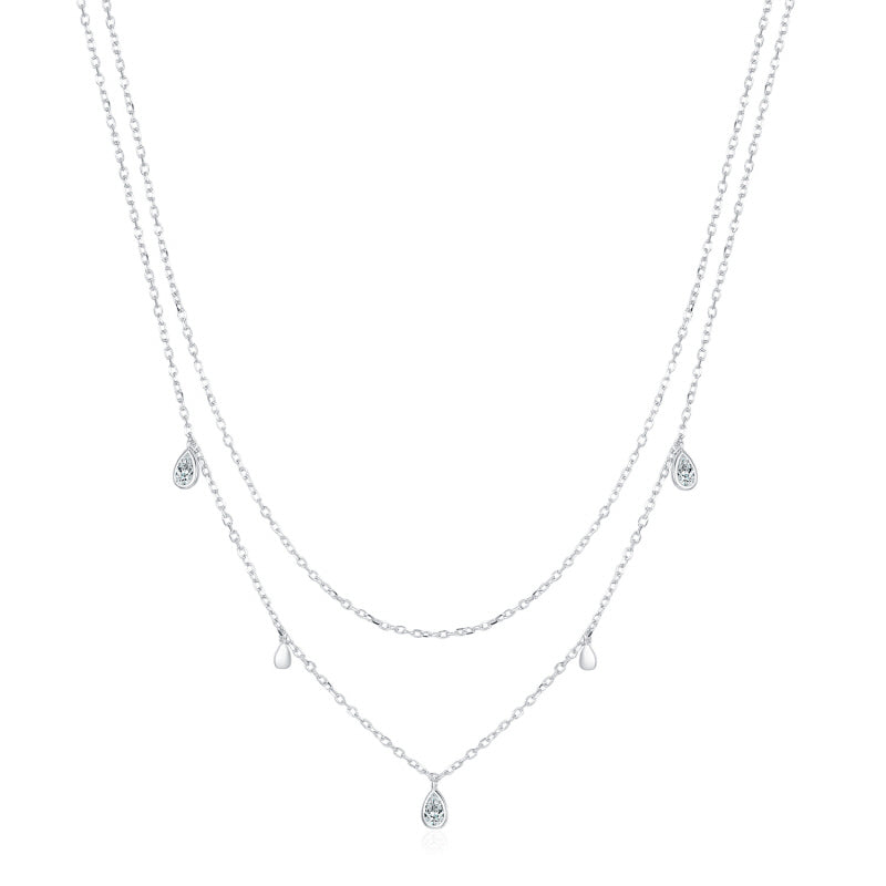 Women's Teardrop Pendant Double Layered Clavicle Chain Necklace