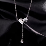 Y-Drop Silver Necklace with Adjustable Length, Minimalist Clavicle Chain Adorned with Delicate Stone Accents