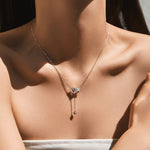 Y-Drop Silver Necklace with Adjustable Length, Minimalist Clavicle Chain Adorned with Delicate Stone Accents