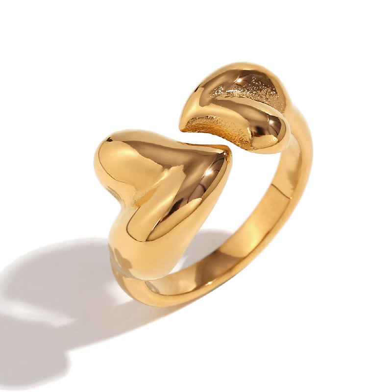 Elegant and Chic 18K Gold Plated Double Peach Heart Open Ring