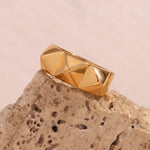 Trendy Edge, 18K Gold Plated Stainless Steel Punk Geometric Rivet Ring