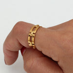 Chic and Modern 18K Gold Plated Stainless Steel Hollow Rectangular Chain Ring for Women