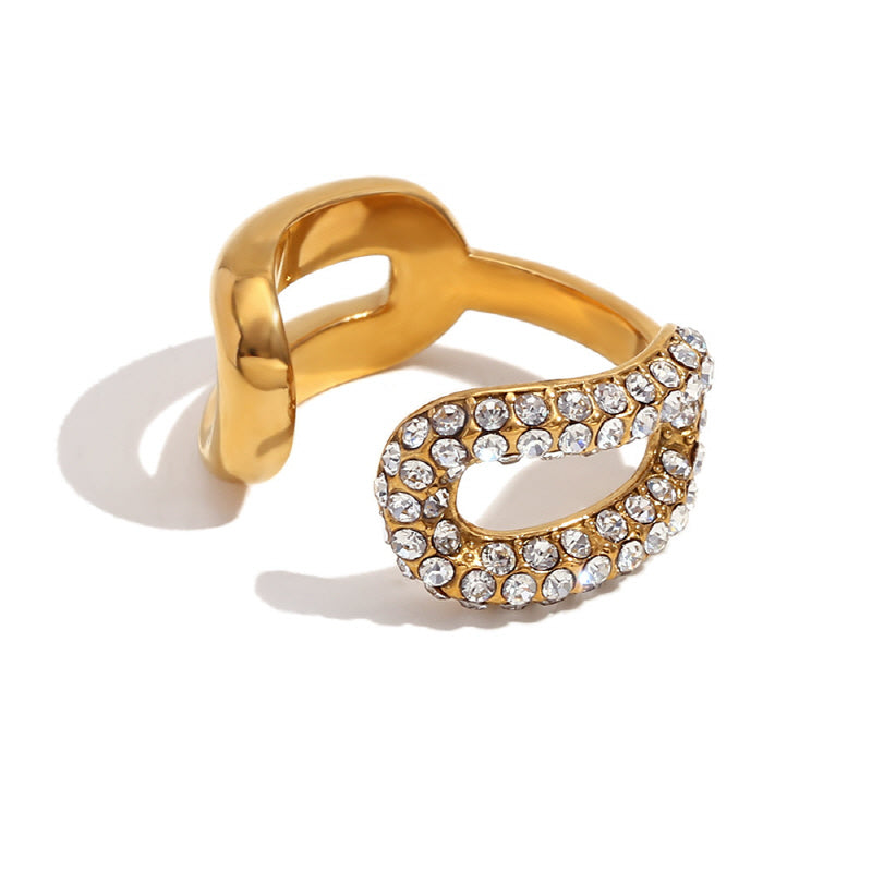 Chain Link and Rhinestone Open Ring, A Chic and Elegant Statement Piece