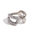 Chain Link and Rhinestone Open Ring, A Chic and Elegant Statement Piece