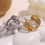 Chain Link and Rhinestone Open Ring, A Chic and Elegant Statement Piece