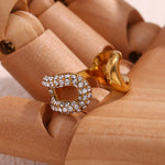 Chain Link and Rhinestone Open Ring, A Chic and Elegant Statement Piece